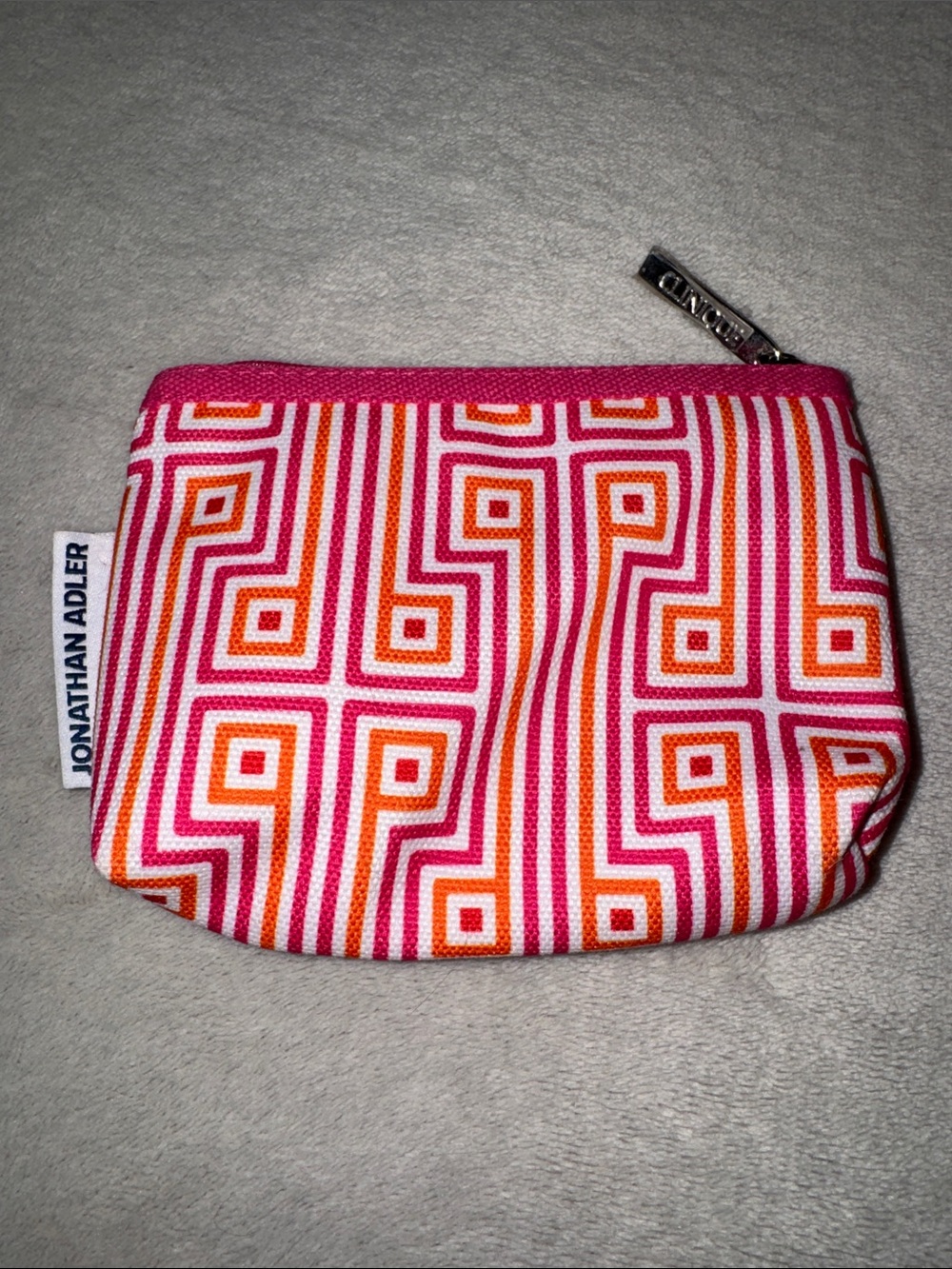 Jonathan Adler Clinique Pink Orange and White Cosmetic Coin Bag Pouch Small